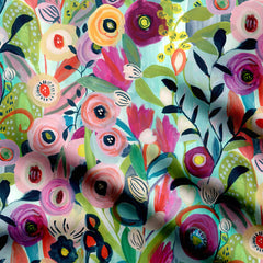 Burgundy Garden Watercolor Print Fabric