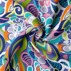Aqua Retro Prints Satin Linen Fabric Co-Ord Set
