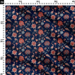 Navy Blue Kalamkari Print Fabric