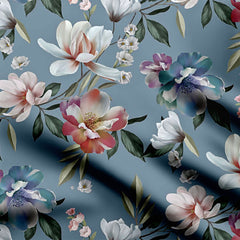 Stylized Retro Flowers Print Fabric