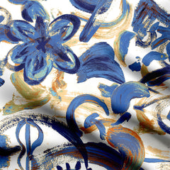 Cobalt Klutzy Flower Print Fabric