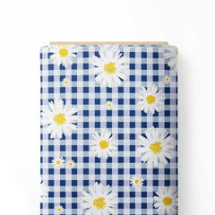 Blue Daisy Checks Print Cotton Fabric