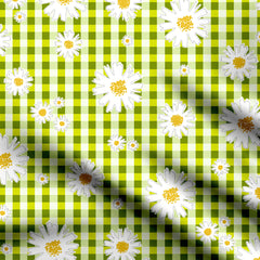 Lime Daisy Checks Print Fabric