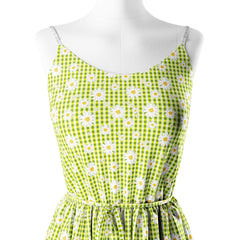 Lime Daisy Checks Print Cotton Fabric