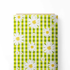 Lime Daisy Checks Print Fabric