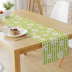 Lime Daisy Checks Print Fabric