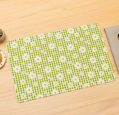 Lime Daisy Checks Print Fabric