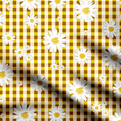 Moss Daisy Checks Cotton Fabric