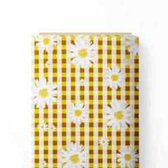 Moss Daisy Checks Print Cotton Fabric