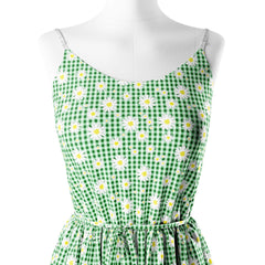 Green Daisy Checks Print Fabric