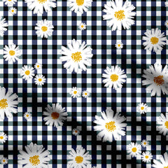 Black Daisy Checks Print Fabric