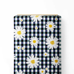 Black Daisy Checks Print Fabric