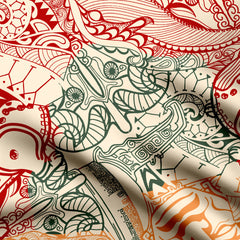 Red Doodle Print Fabric