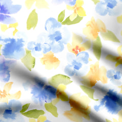 Blue Watercolor Blooms Print Fabric