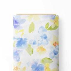 Blue Watercolor Blooms Print Fabric