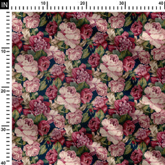 Satin Linen 1 Meter Enchanted Rose Print Fabric