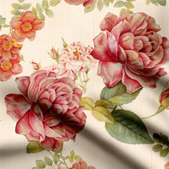 Cream Peony Print Cotton Fabric