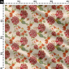 Cream Peony Print Cotton Fabric