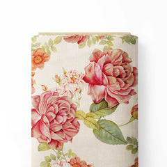 Cream Peony Print Cotton Fabric