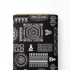African Tribal Vector Black Print Fabric