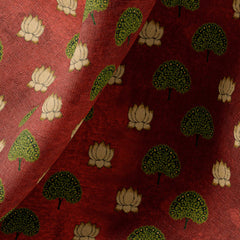 Lotus and Tree Satin Linen Fabric