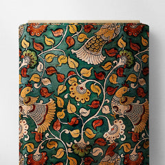 Green Art Kalamkari Satin Linen Fabric