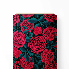 Red Blooming Rose2 Print Fabric