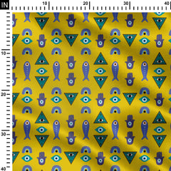 Evil Eye design Natural Crepe Fabric