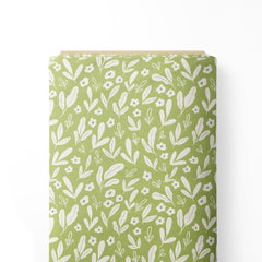 Leafy affair - green monochrome Satin Fabric