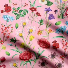 Rayon 1 Meter Pink Estate Print Fabric