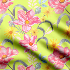 Satin Linen 1 Meter Summer florals6 Print Fabric