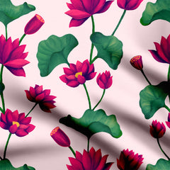 Rayon 3 Meters Magenta Lotus Print Fabric