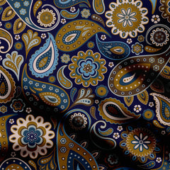 Cotton 2 Meters Boho Paisley Floral Print on Navy Print Fabric