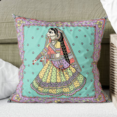 Madhubani Dancing Bride - Pastel Color Cushion