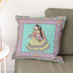 Madhubani Dancing Bride - Pastel Color Cushion