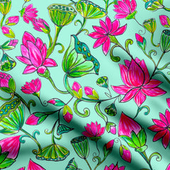 Rayon 3 Meters Pichwai Prints Mint Print Fabric