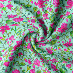 Indian Pichwai Prints Mint Satin Linen Fabric Co-Ord Set