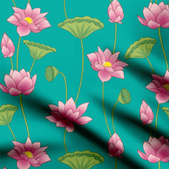 Pichwai lotus jaal green Crepe Fabric