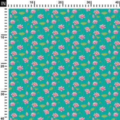 Pichwai lotus jaal green Crepe Fabric