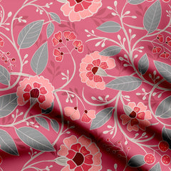 Satin 1 Meter Pastel Pink Peony Print Fabric