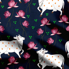 Cows pichwai Natural Crepe Fabric