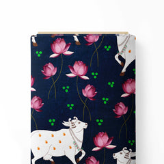 Cotton 1 Meter Cows pichwai Print Fabric