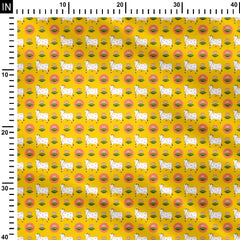 Cotton 1 Meter Cow and Lotus Print Fabric