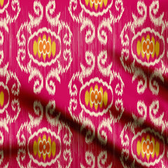 Uzbek Ikat Print Pink and Beige Color Cotton Fabric