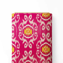 Uzbek Ikat Print Pink and Beige Color Cotton Fabric