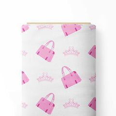Barbie Seamless pattern handbag and crown Cotton Fabric