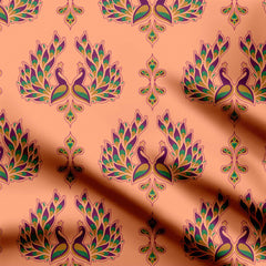 Gond Peacock in Orange-474459, Aarti Khare, All Designs, animal, Chinnon Chiffon, cotton, Cotton Canvas, Cotton Poplin, Cotton Satin, Crepe, FEATURED ARTIST DESIGNS, Giza Cotton, Light Chiffon, Modal Satin, Muslin, Natural Crepe, Organza, Organza Satin, pashmina, Poly Canvas, Poly Cotton, Pure Linen, Rayon, Satin, Satin Linen, Velvet Velure, Viscose Dola Silk, Viscose Georgette-Symplico