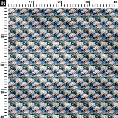 Cotton 1 Meter Pink and White Lotus Flowers Print Fabric