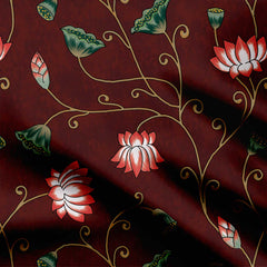 Cotton 2 Meters Rust Pichwai Lotus Print Fabric