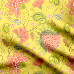 Chintz Floral Blossoms in Yellow Print Fabric